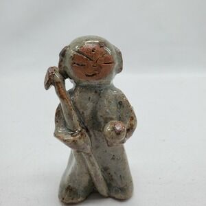 Abstract‎ Pottery Stoneware Origin is Unknown Sculpture Figure Staff and Orb 3"